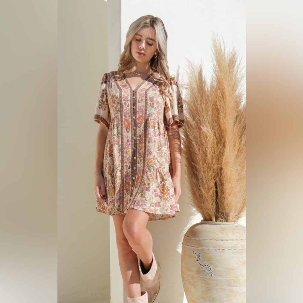NWT Very J Beige Floral Midi Dress - Picture 4 of 7